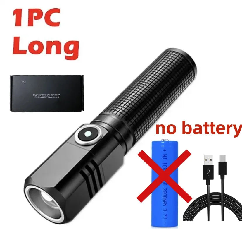 Mini Flashlight XHP50 LED USB C Rechargeable 16340 18650 Battery Flashlight 1500lm Powerful Torch Can Be Closed with One Click