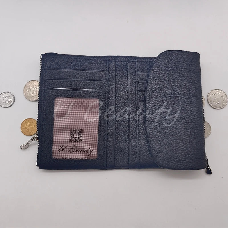 Coin Purse Genuine Cow Leather Short Wallet Trifold for Small Women's Purses Clutch Cowhide Card Holder Travel Card Wallets