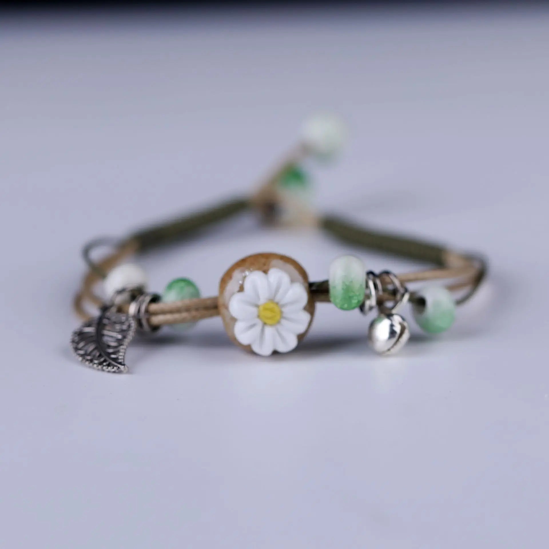 Handmade Boho Leather Charm Bracelet Adjustable Unisex - Smarsty