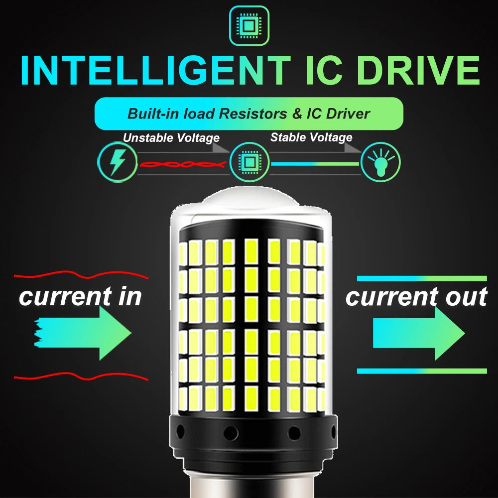 2pcs 1156 BA15S P21W BAU15S PY21W T20 7440 W21W 3157 1157 P21/5W W21/5W LED Bulbs 144smd Led 95% CanBus Lamp Turn Signal Light - Smarsty