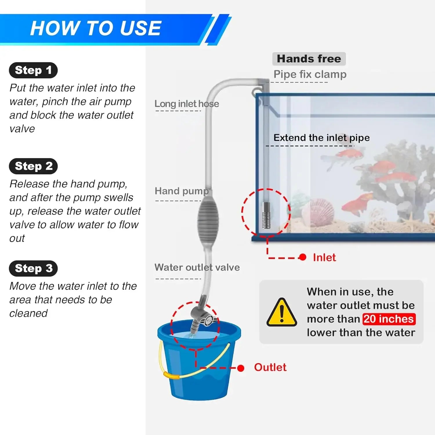 Siphon Pump with Filter Nozzle Fish Tank Water Changer Air Pump Cleaning Accessorie Handheld Aquarium Gravel Cleaner Vacuum Tool - Smarsty