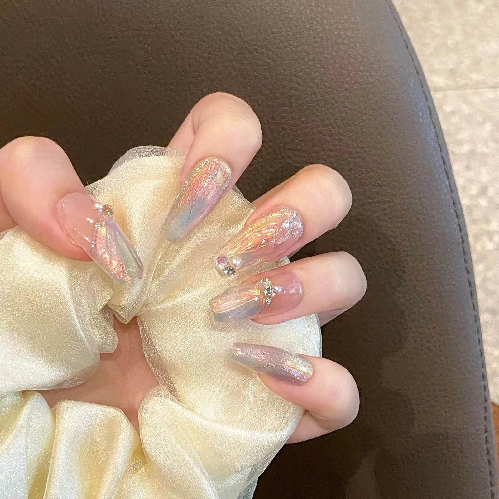 Handmade Blue Aurora Mermaid Press On Nails Set - Smarsty