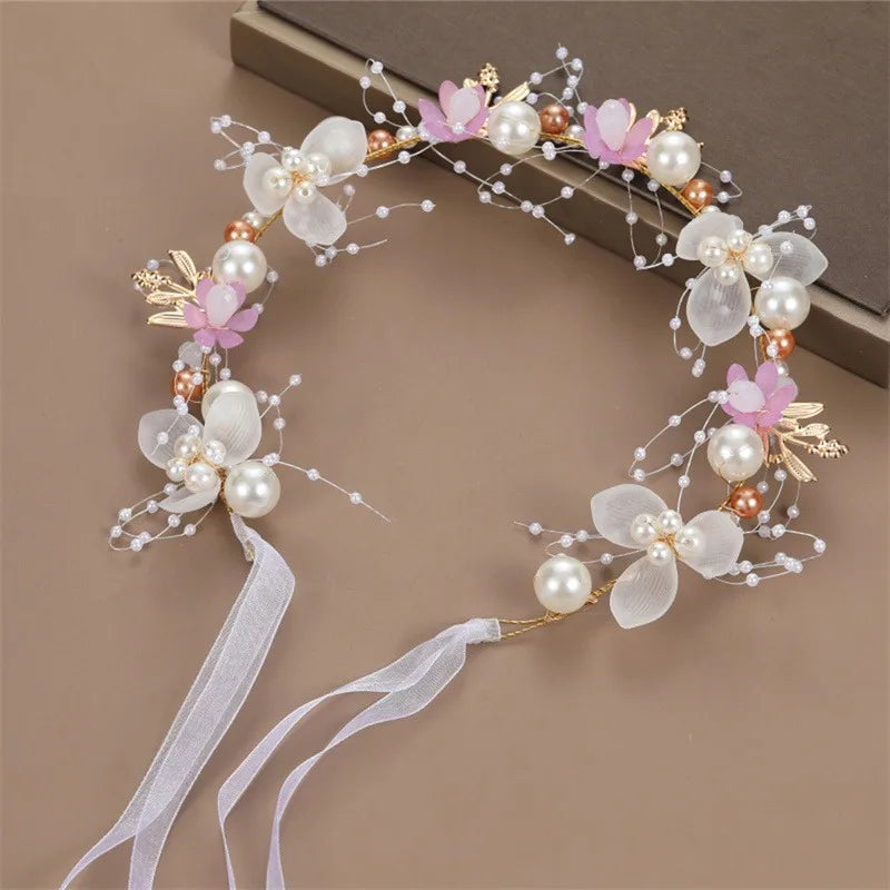 Bohemian Pearl Flower Headband For Girls Wedding Bridal - Smarsty