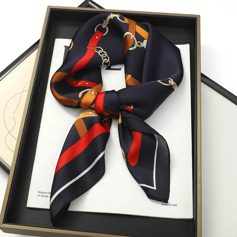 Luxury Silk Skinny Scarf with Cat Print for Women - Smarsty