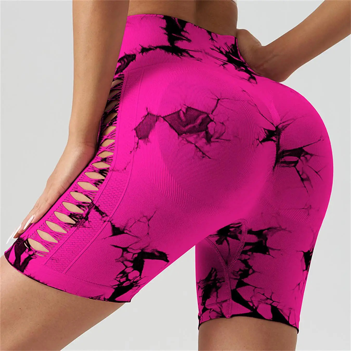 Tie Dyed Seamless Fitness Pants Women's High Waist and Hip Lifting Sports Tight Shorts Running Sexy Peach Fitness Yoga Shorts - Smarsty