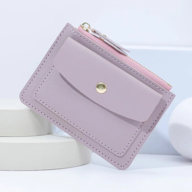 Women Simple Wallet Female PU Leather Purse Mini Zipper Solid Multi-Card Holder Coin Short Wallets Slim Small Wallet Zipper Hasp