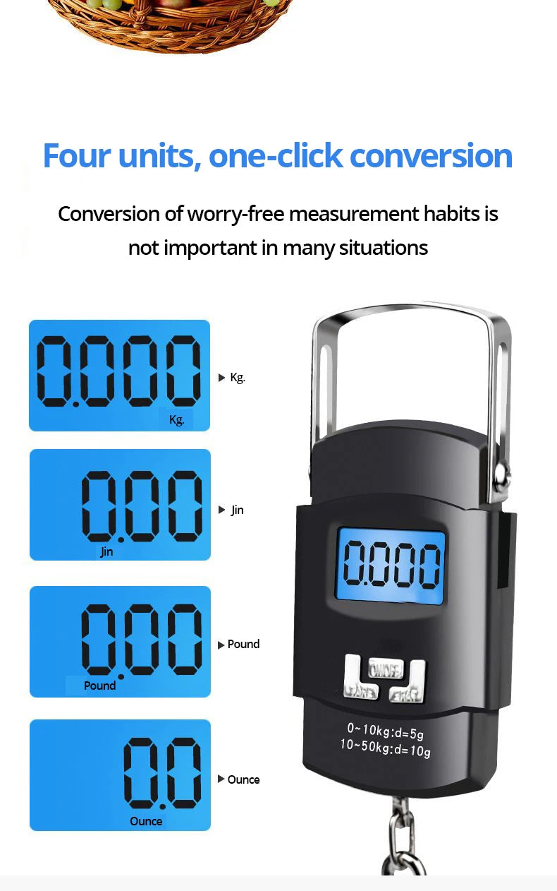 Black Portable Electronic Luggage Scale with LCD Display - Smarsty