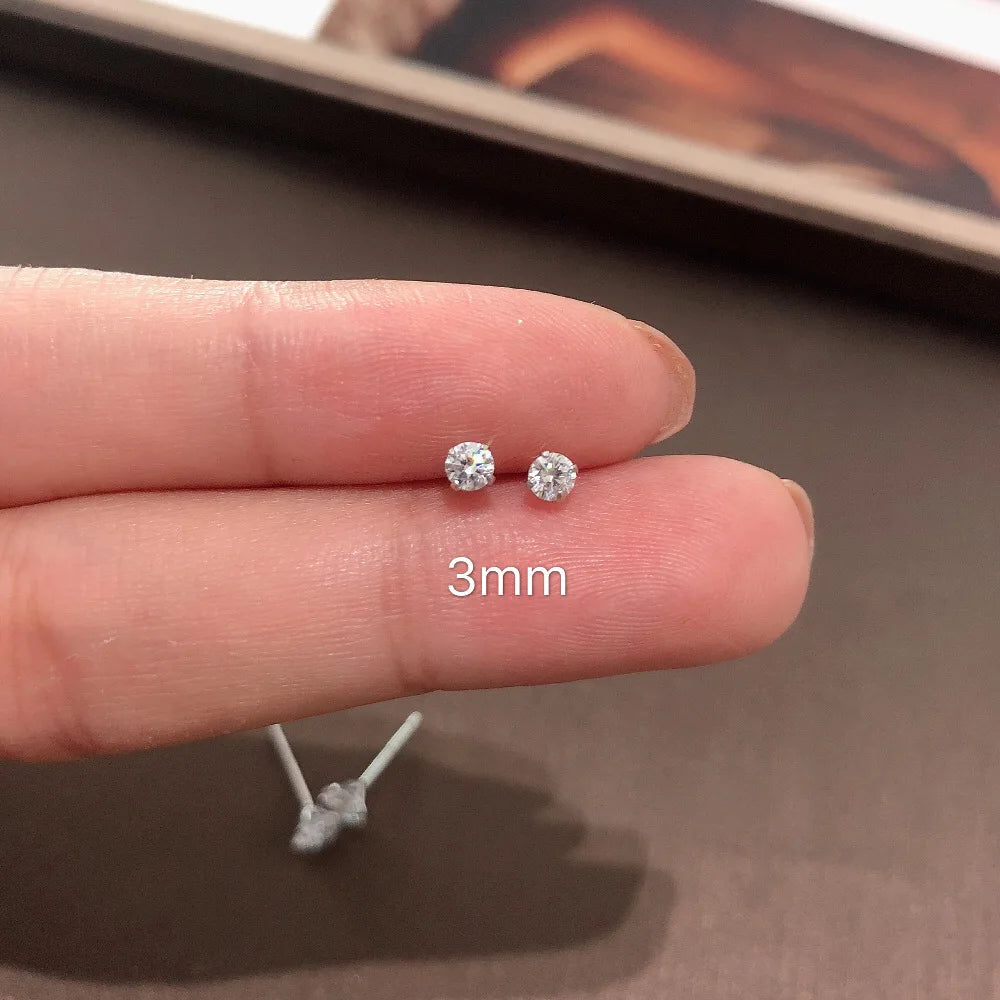 925 Sterling Silver CZ Stud Earrings Tiny Dainty Gift - Smarsty