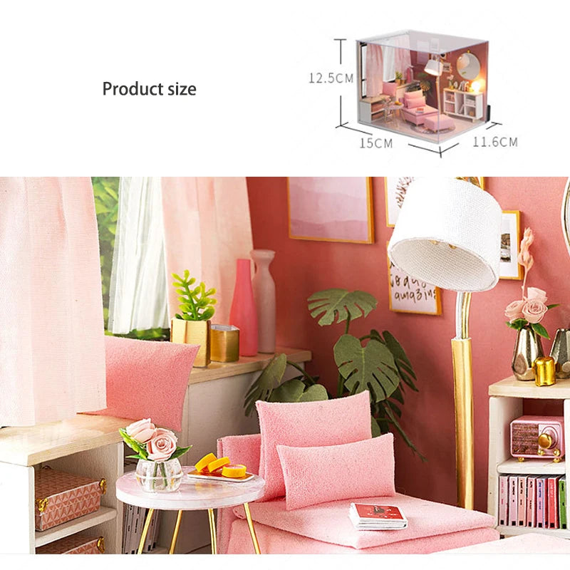 Wooden Mini Miniature Doll House DIY Small House Kit 3D Puzzle Building Assembly House Furniture Toy Children's Birthday Gifts by Smarsty