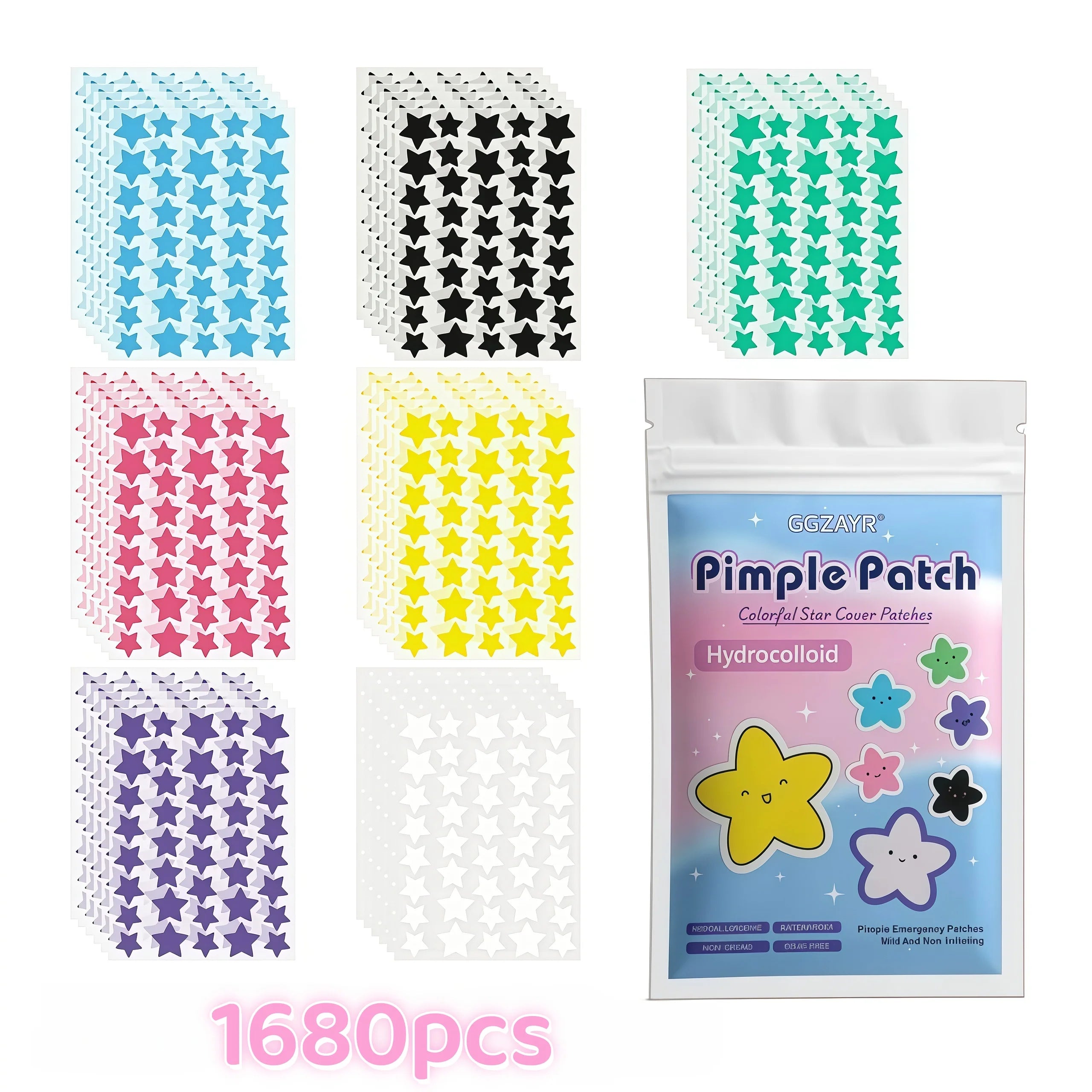 280/1120/1680pcs Seven-Color Star Pimple Patches – Invisible Hydrocolloid Dots for Fun & Gentle Skincare - Smarsty
