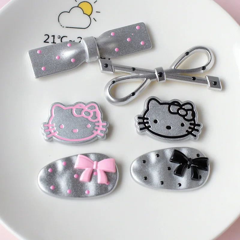 MINISO Silvery Hello Kitty Set Girls Women Shoe Charms DIY Hole Shoes Detachable Buckle Garden Shoes Accessories Festival Gift