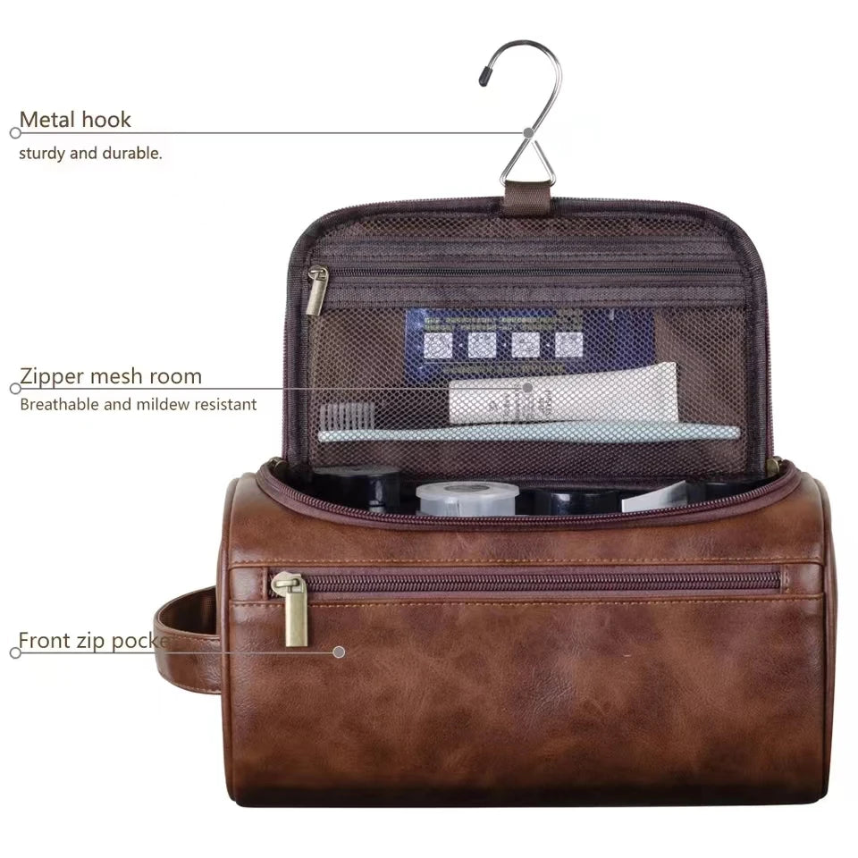 Leather Toiletry Bag for Men Women Dopp Kit Mens Hanging Toiletry Bag Travel Toiletry Bag for Traveling Large Cosmetic Bag for T - Smarsty