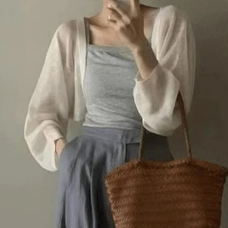 Fashion Thin Solid Color Ice Silk Sunscreen Cardigan Sunscreen Clothing For Women Girls Casual Summer Long Sleeve Short Coat - Smarsty
