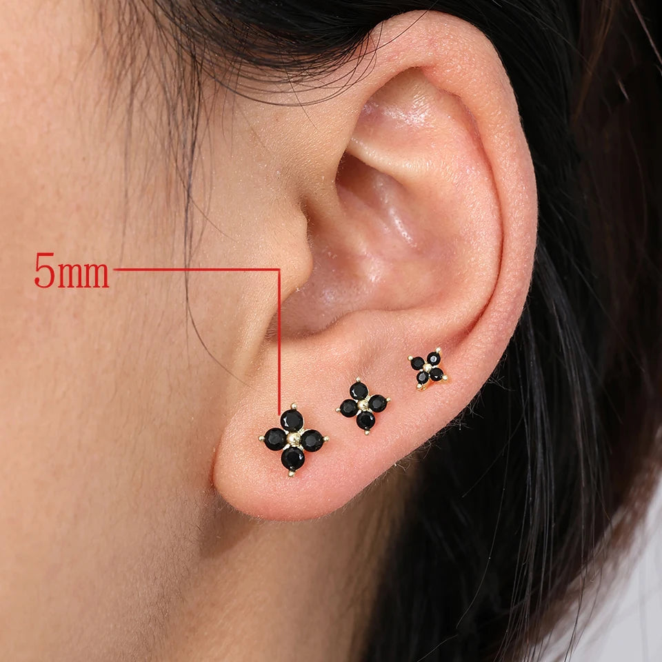 Minimalist Flower Stud Earrings Gold Cubic Zirconia - Smarsty