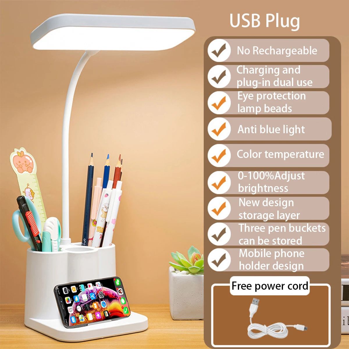 USB LED Table Lamp with Eye Protection for Reading - Smarsty