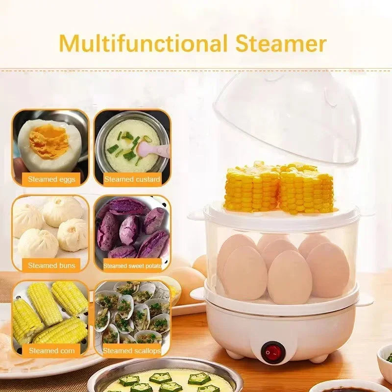 Multifunctional Double-Layer Electric Egg Cooker, Mini Steamer & Poacher for Quick Breakfast Prep
