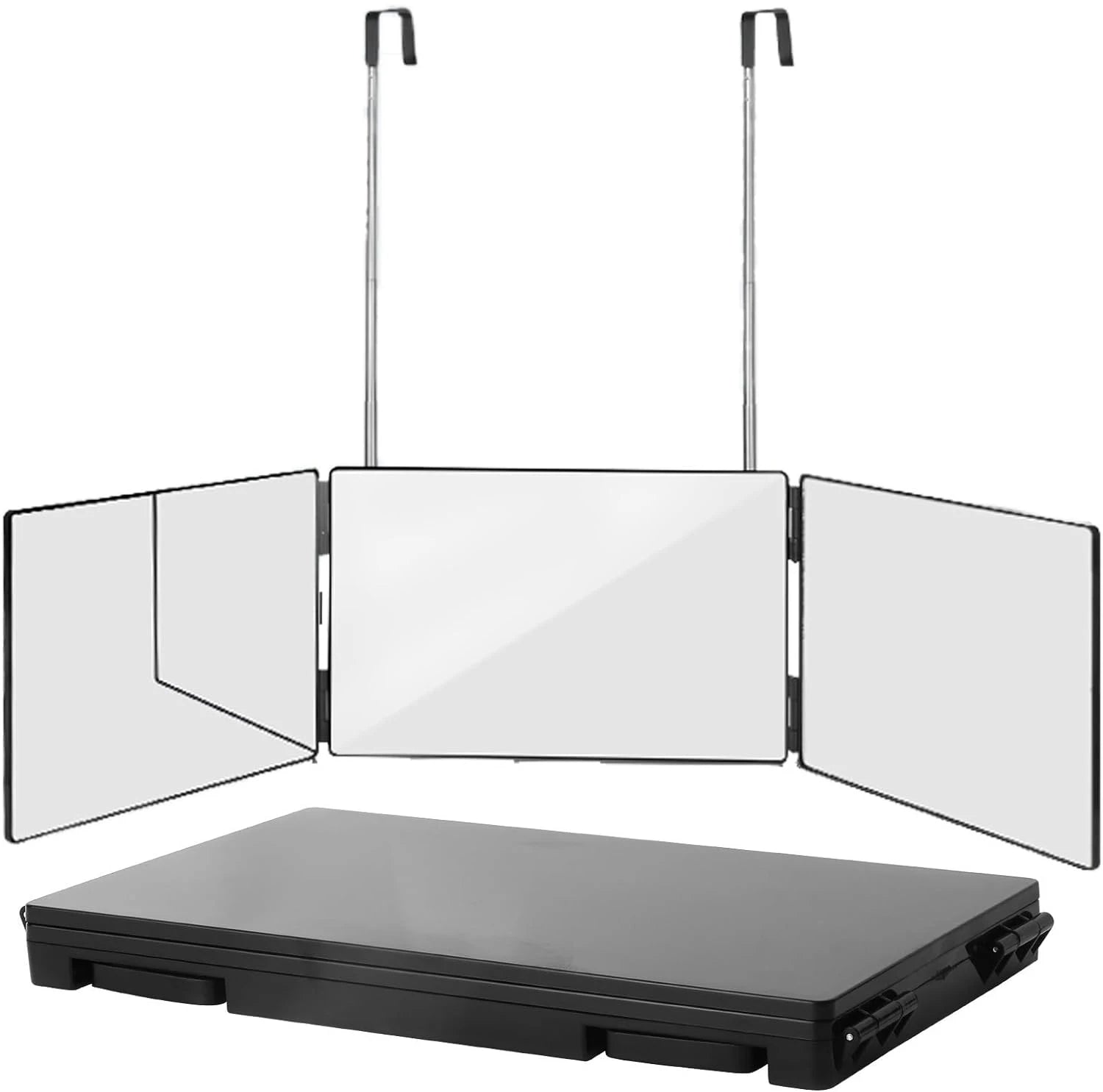 Black Portable 360 Trifold Makeup Mirror with Adjustable Hooks - Smarsty