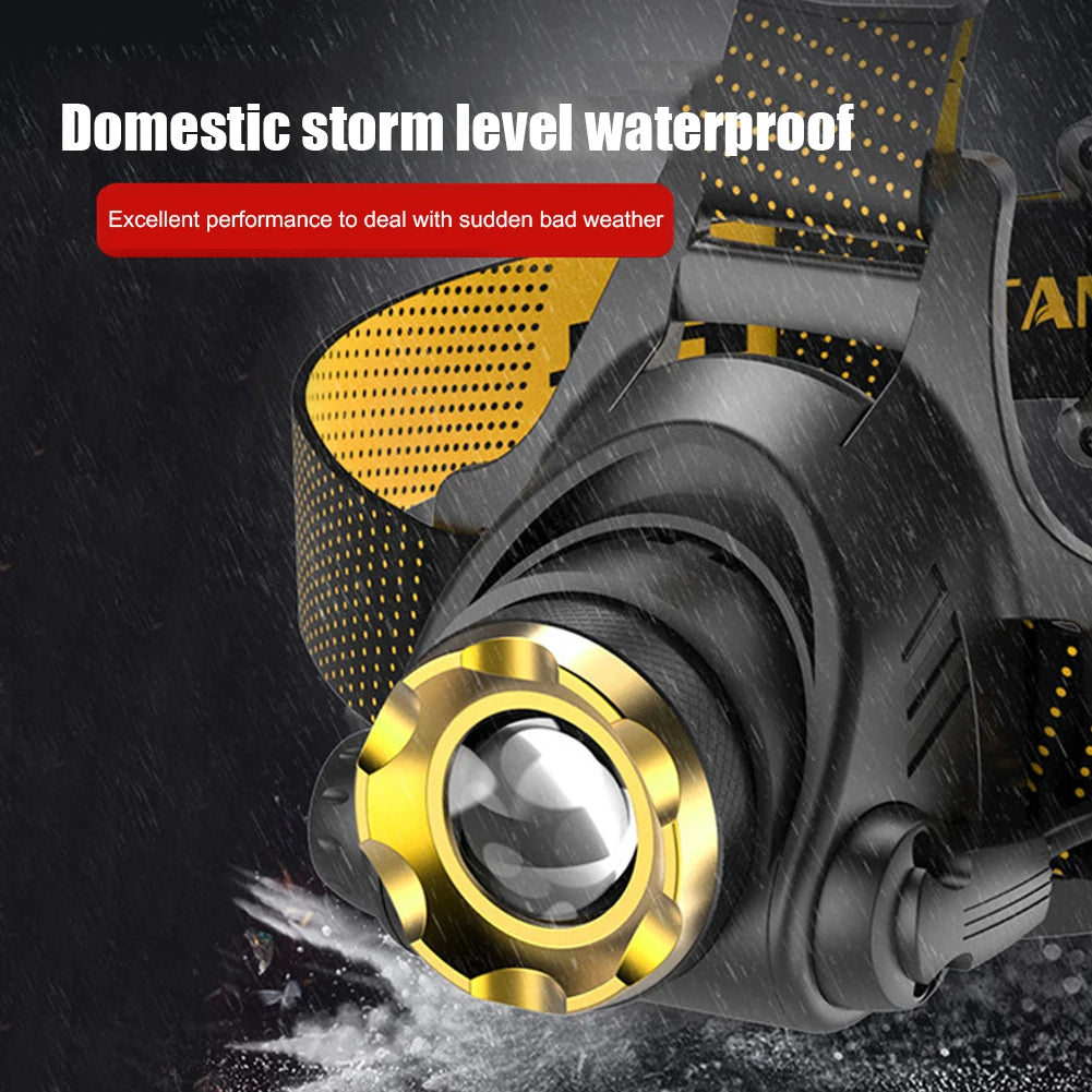 LED Super Bright Headlight USB DC Rechargeable Zoomable Head Flashlight Angle Adjustable 1200mAh for Camping Hiking Fishing