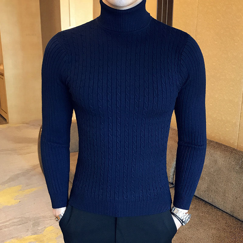 New Turtleneck Sweater Casual Men's Rollneck Knitted Sweater Keep Warm Men Jumper Woolen Sweater - Smarsty