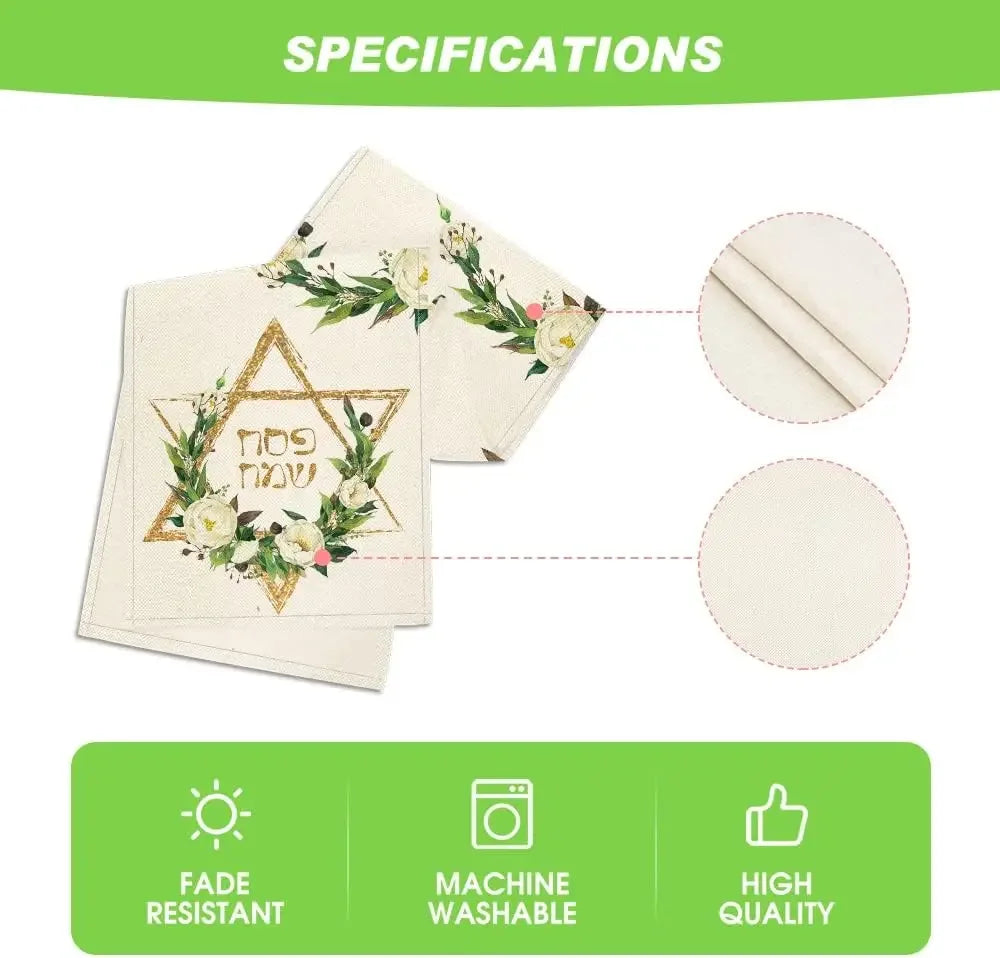 Hexagram Flowers Linen Table Runner for Passover Decor - Smarsty