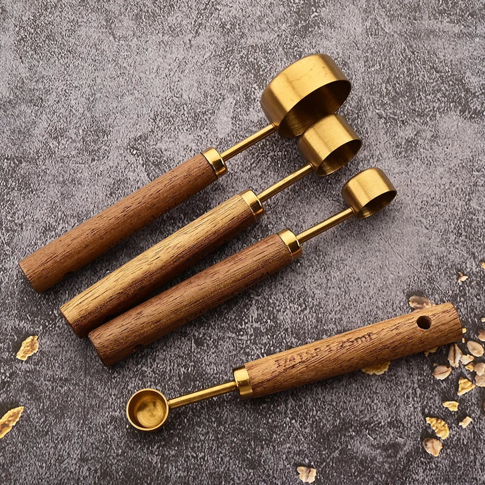 Gold Wooden Handle Stainless Steel Measuring Cups Set - Smarsty