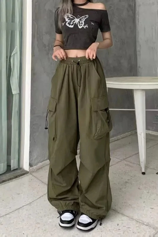 American retro tooling slacks female drape straight beam foot trousers summertime joker loose ins wide-legged pants - Smarsty