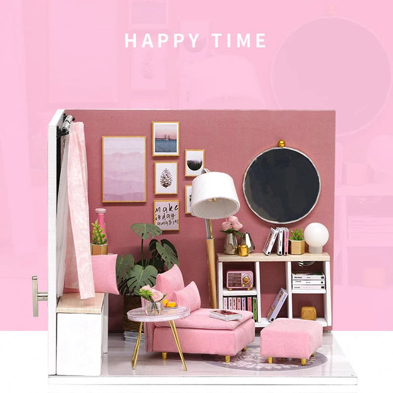 Wooden Mini Miniature Doll House DIY Small House Kit 3D Puzzle Building Assembly House Furniture Toy Children's Birthday Gifts by Smarsty