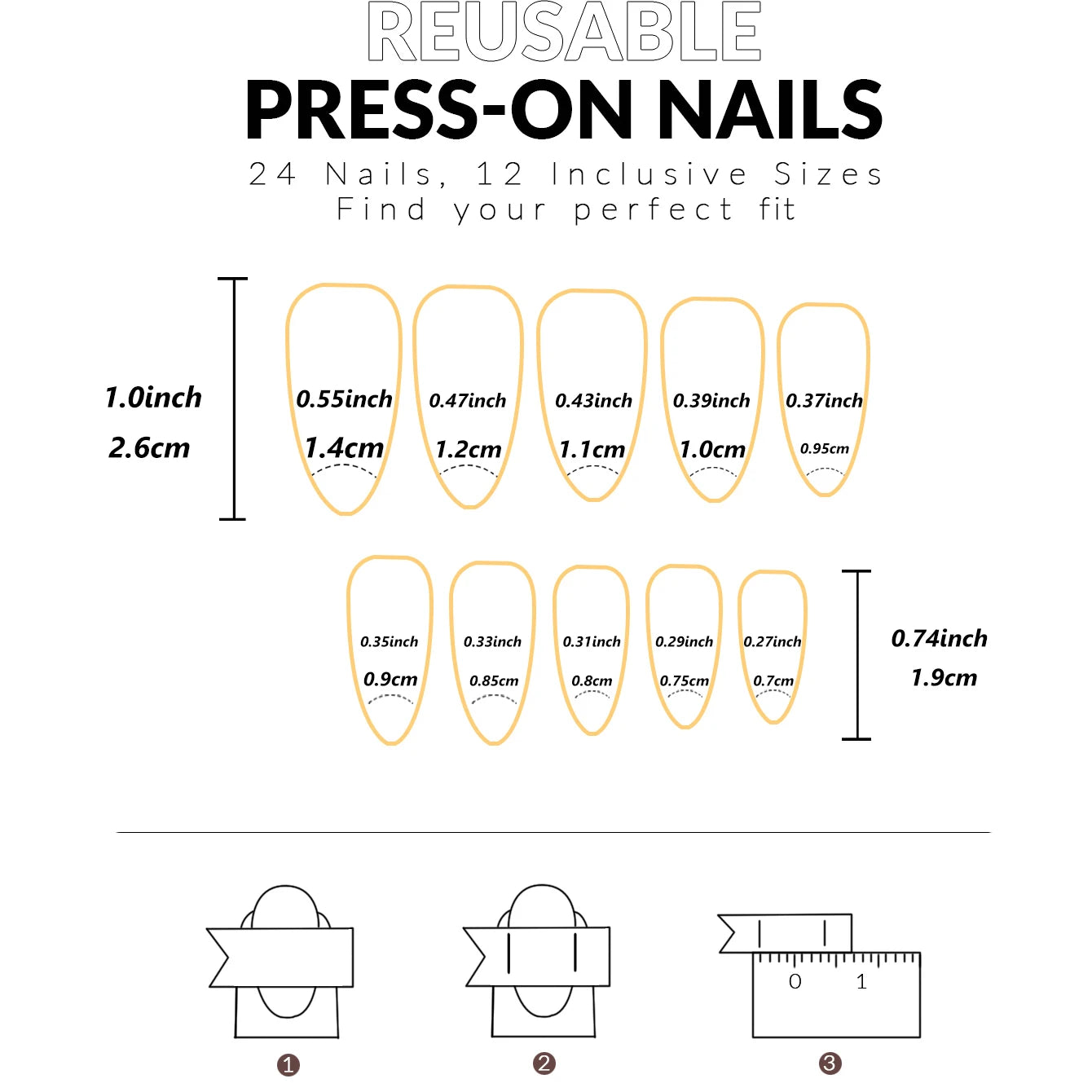 24 Piece Long Almond Press On Nails White French Tip - Smarsty