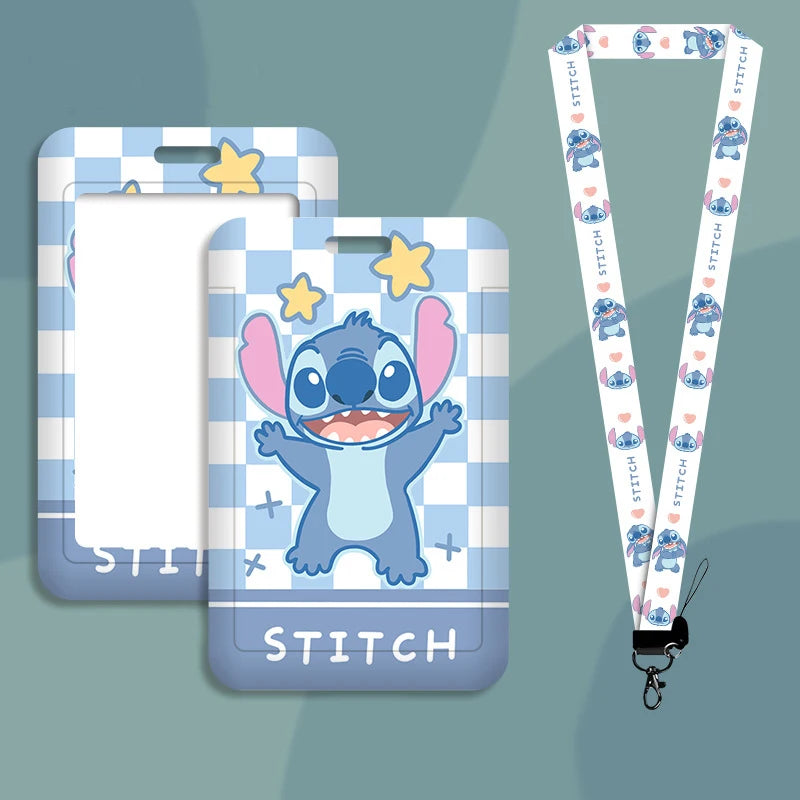Disney stitch ID Badge Card Holder Lanyard Lovely Girls Door Card Case Neck Strap Boy Credit Card Holder Credentials Accessories - Smarsty