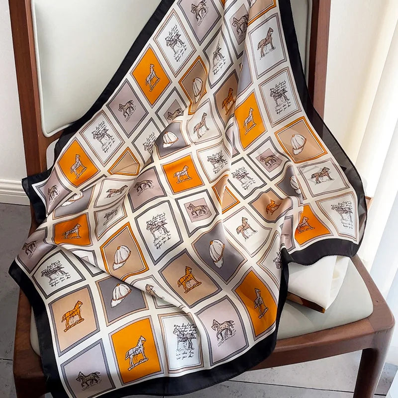 Luxury Silk Satin Headscarf for Women with Plaid Print - Smarsty