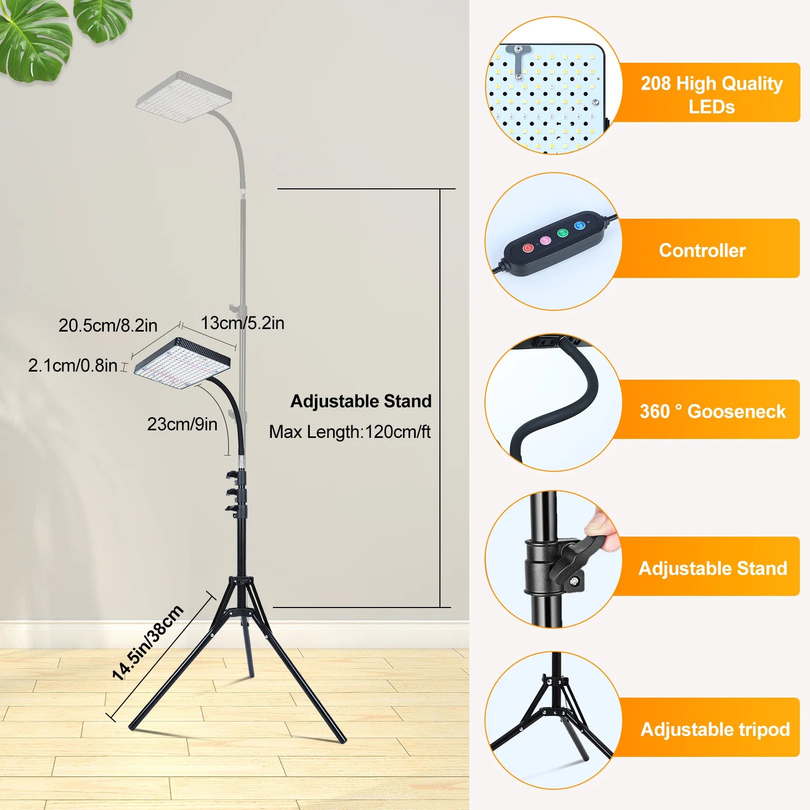 Grow Lights with Stand and Timer, FECiDA Tripod Standing Grow Lights for Indoor Plants, 24"-64" Height Adjustable