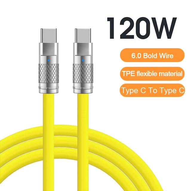 120W 6A Super Fast Charge USB C Liquid Silicone Cable For iPhone 14 15 Huawei Samsung Xiaomi Quick Charger Type-C Data Wire - Smarsty