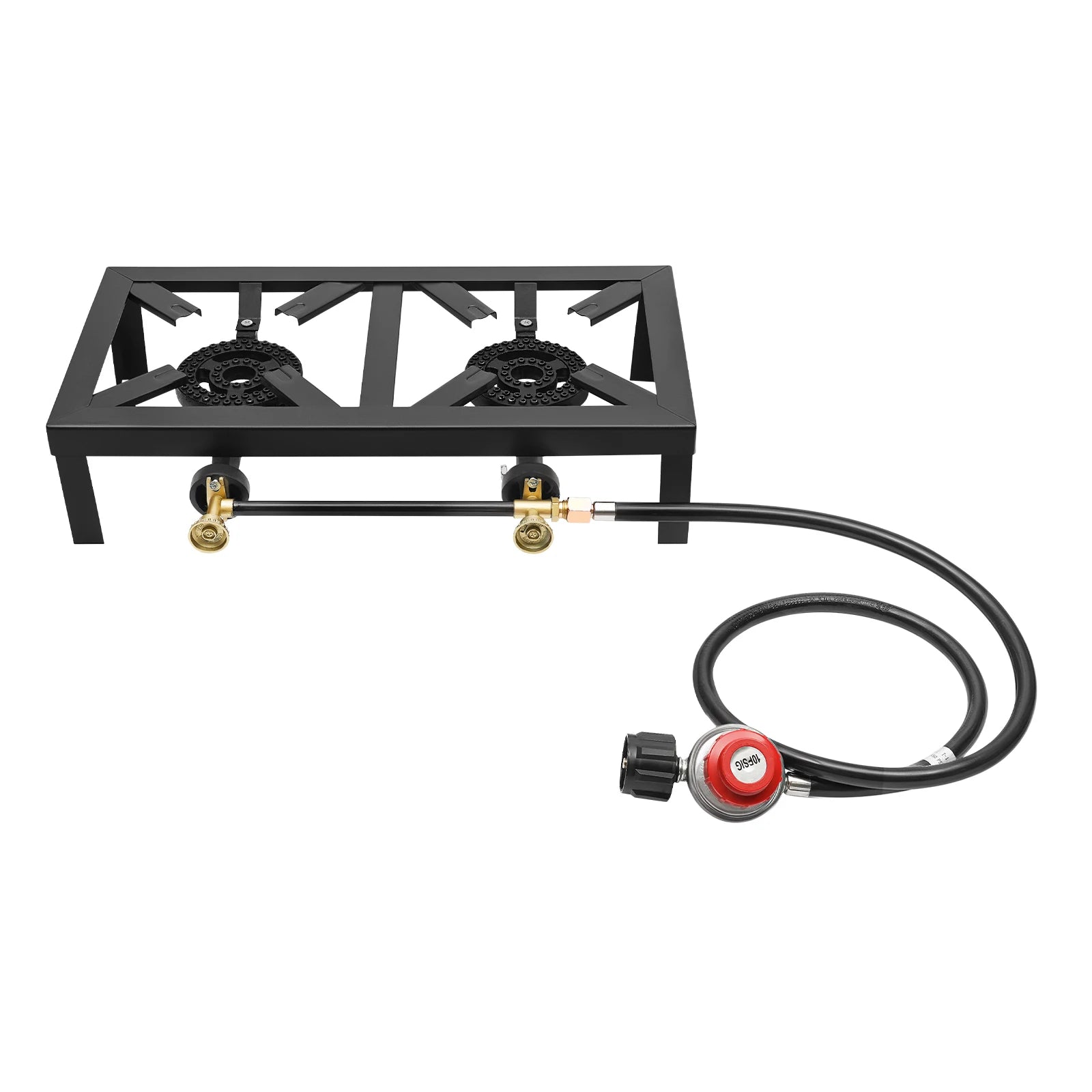 8000W Portable Double Burner Outdoor Gas Stove Propane Cooker with Adjustable 0-10Psi Regulator Hose for Patio Camping, BBQ