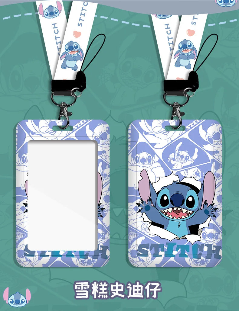 Disney stitch ID Badge Card Holder Lanyard Lovely Girls Door Card Case Neck Strap Boy Credit Card Holder Credentials Accessories - Smarsty