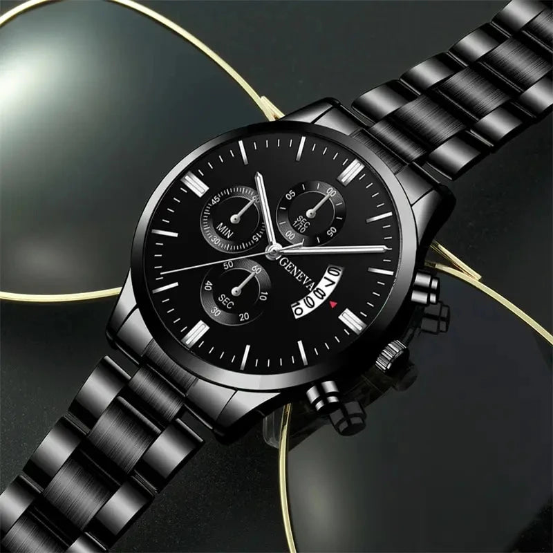 Luxury Black Stainless Steel Quartz Watch for Men - Smarsty