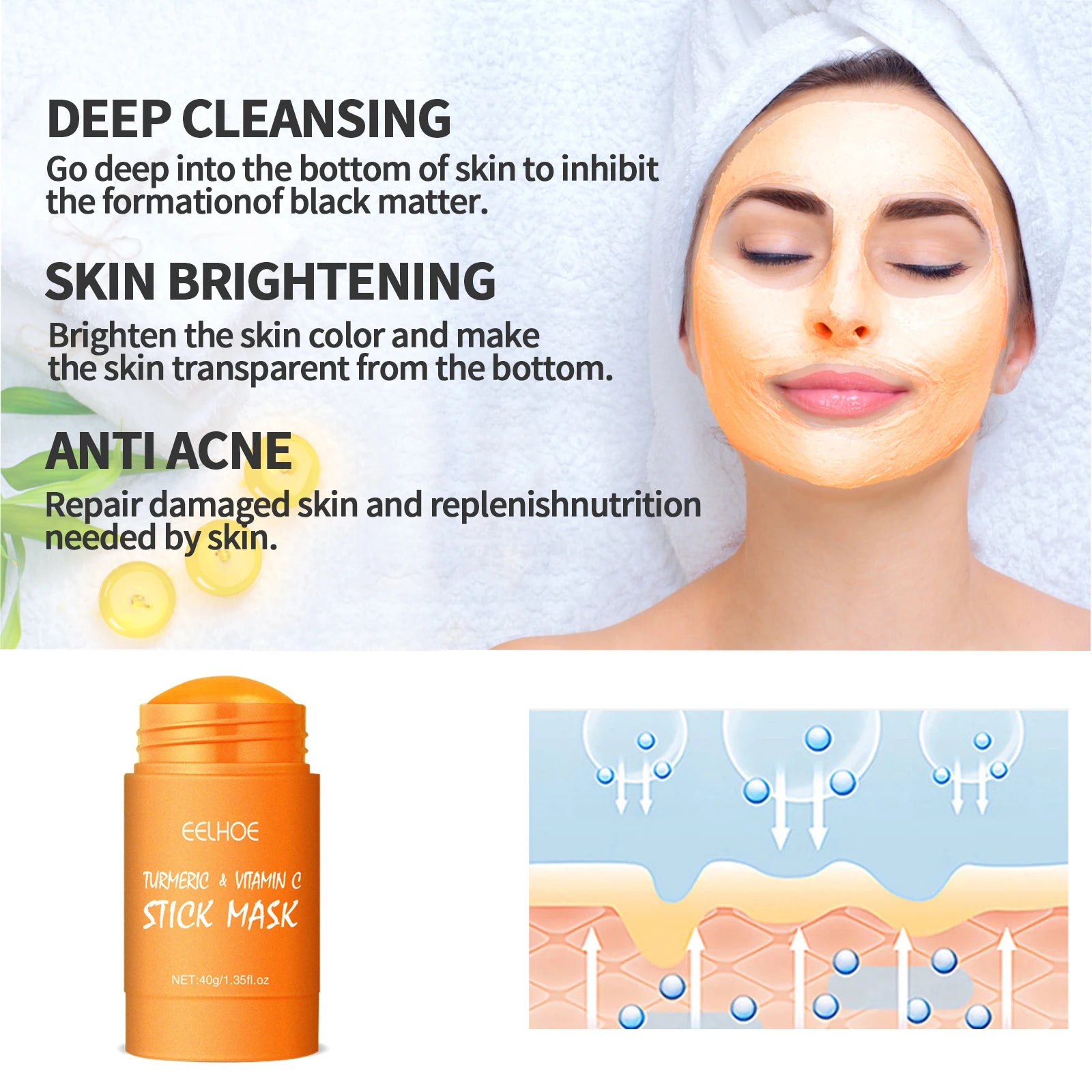 EELHOE Turmeric Skin Care Original Face Cream Serum Oil Stick Mask Body Whitening Anti Acne Lighten Dark Spot Moisturizing