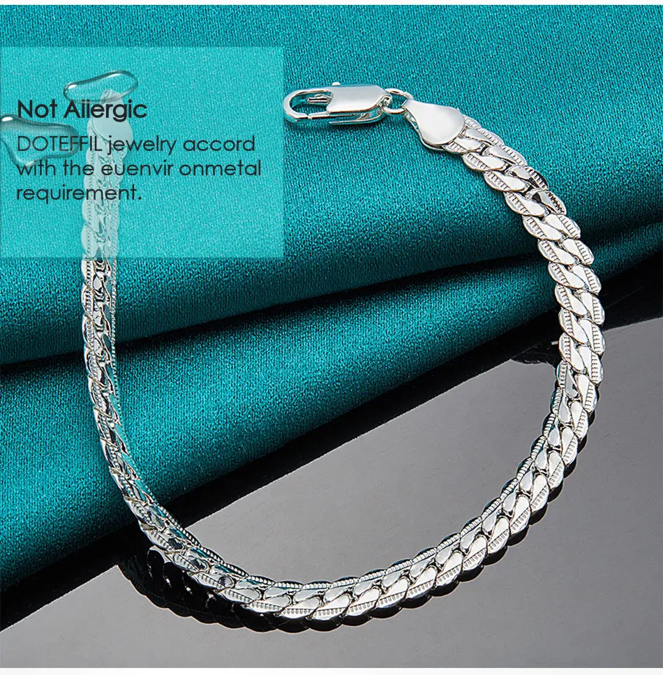 925 Silver Chain Bracelet Unisex Flat Side Lobster Clasp - Smarsty