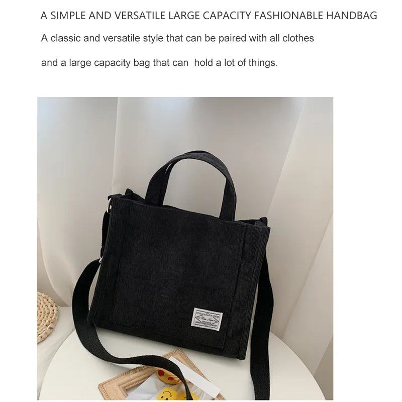 Corduroy Women Handbag Large Capacity Shoulder Bag - Smarsty