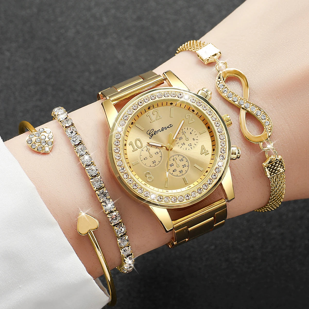Luxury Rhinestone Women Watches Set with Steel Band - Smarsty