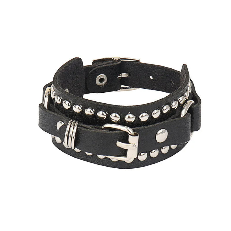 90s Punk Style PU Leather Spiked Bracelet - Smarsty