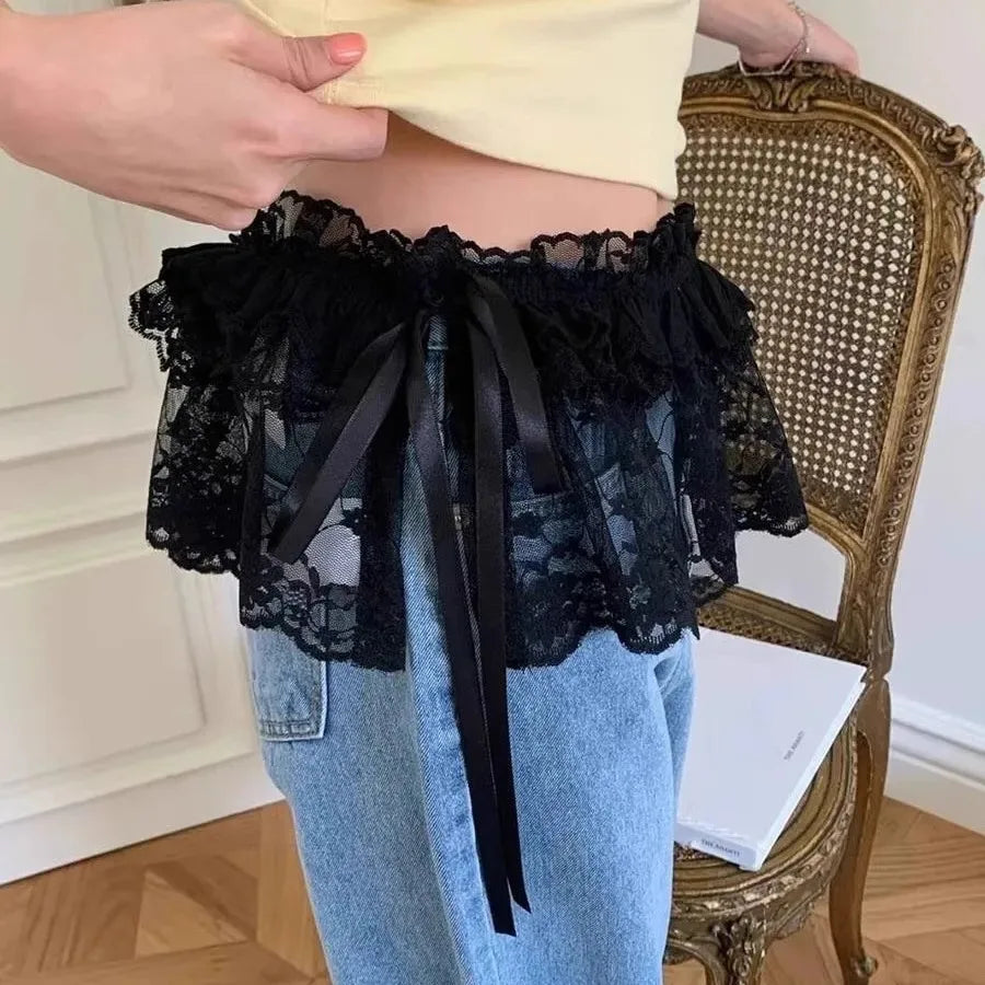 Korean Fashion Lace Skirt With Irregular Hemline - Smarsty