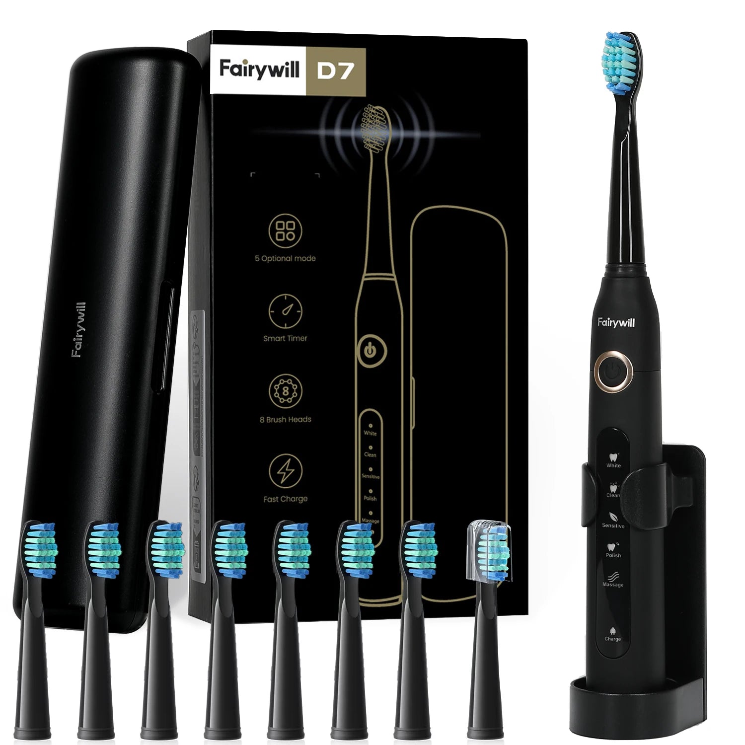 Fairywill FW507 Electric Sonic Toothbrush with Travel Case - Smarsty