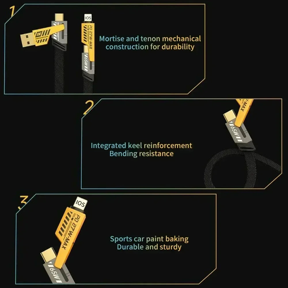 65W 4 in 1 Fast Charging USB Data Cable - Smarsty