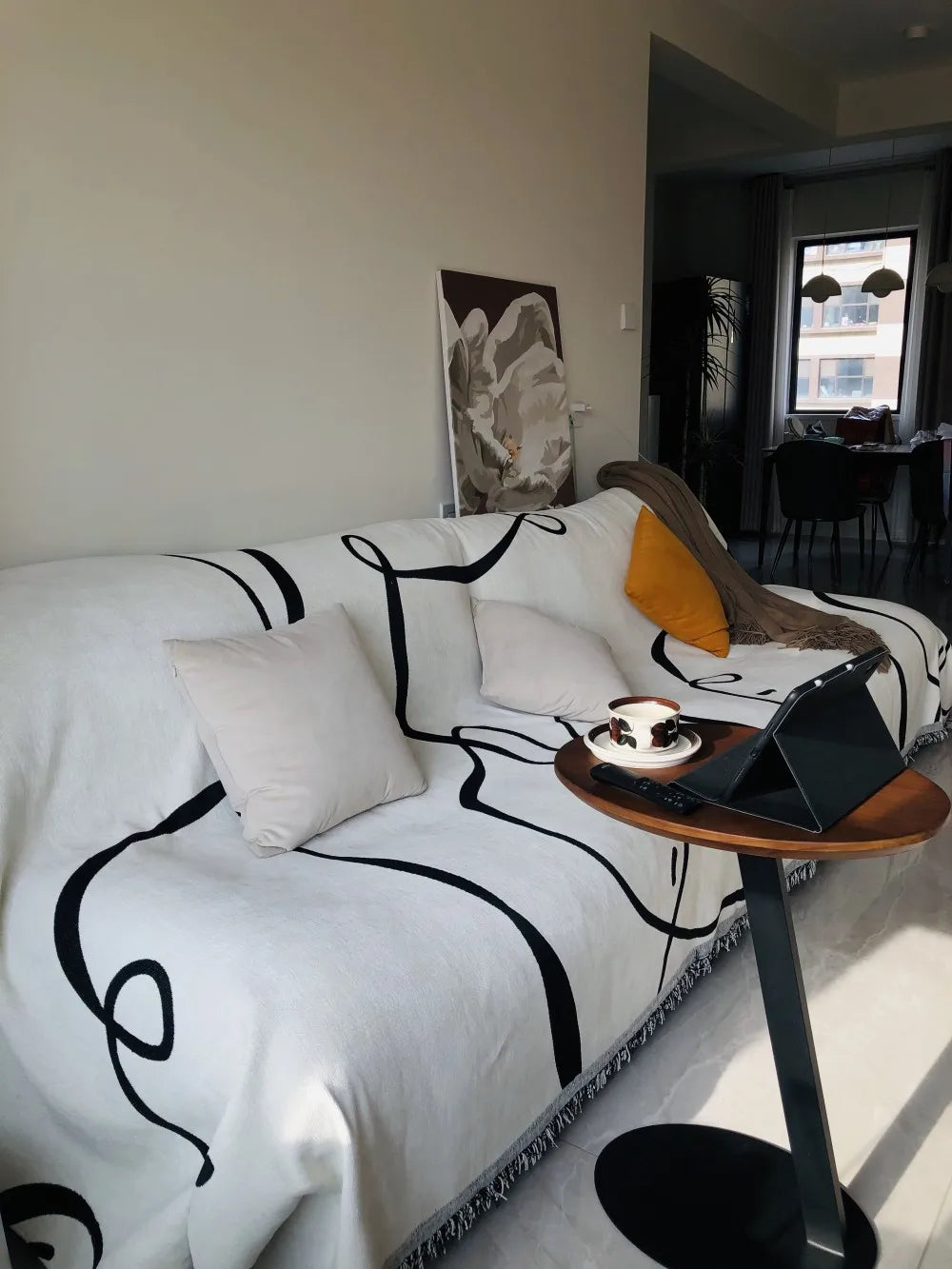 Black Chenille Sofa Cover for Dust Protection - Smarsty