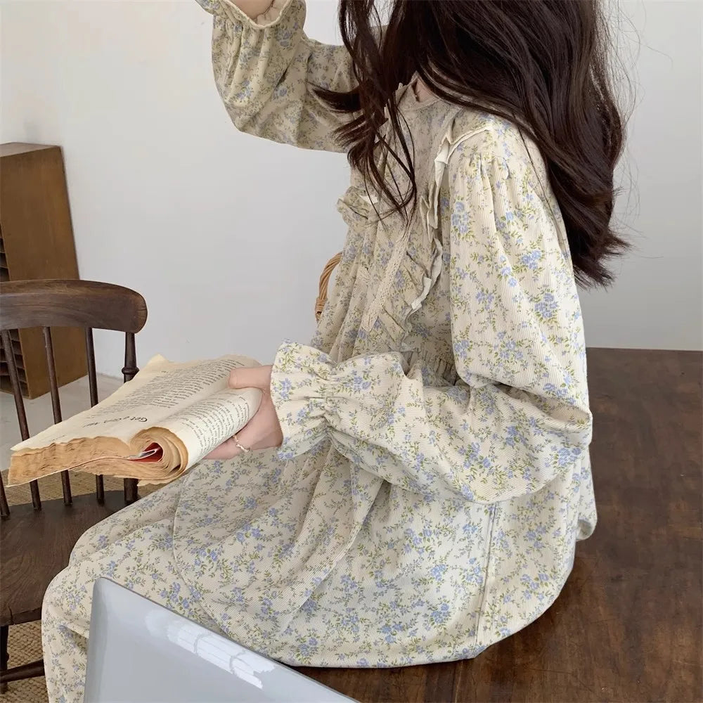 Women Plus Size Pajamas Garden Style Student Homewear Two-Piece Korean Version of the Bow Can Be Worn Outside Long-Sleeved women - Smarsty