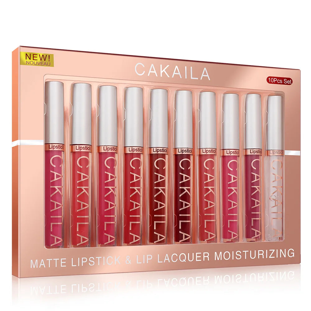 CAKAILA 10 Piece Nude Lip Gloss Set Long Lasting Velvet Finish - Smarsty
