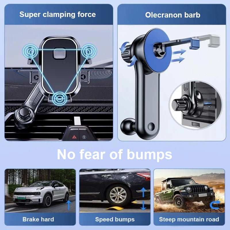 BLALION Car Phone Holder Gravity GPS Support 360 Degree Rotatable Anti Shaking Car Air Vent Mount For IPhone Pro Xiaomi Samsung - Smarsty