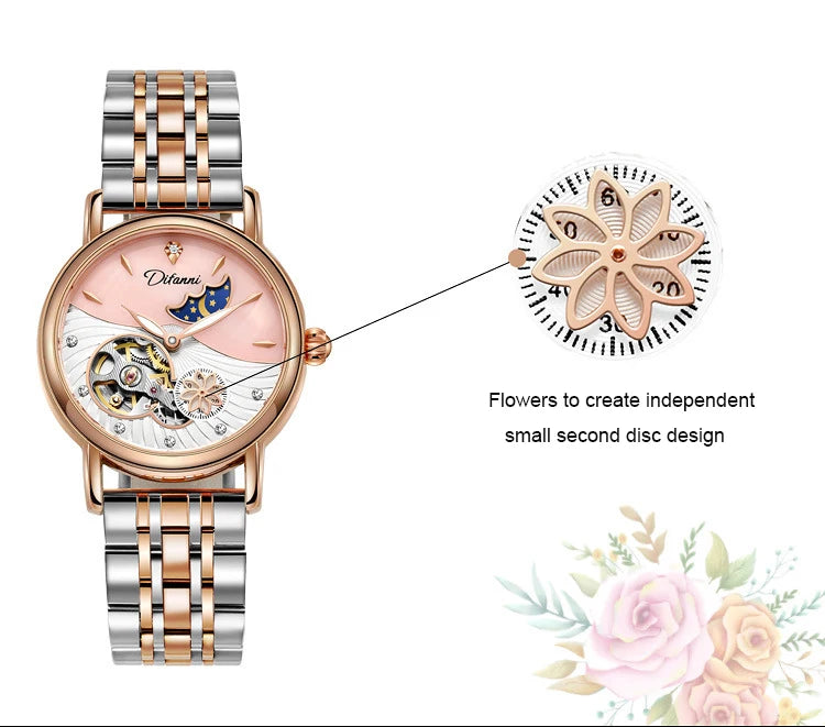Luxury Women's Automatic Mechanical Watch with Moon Phase - Smarsty