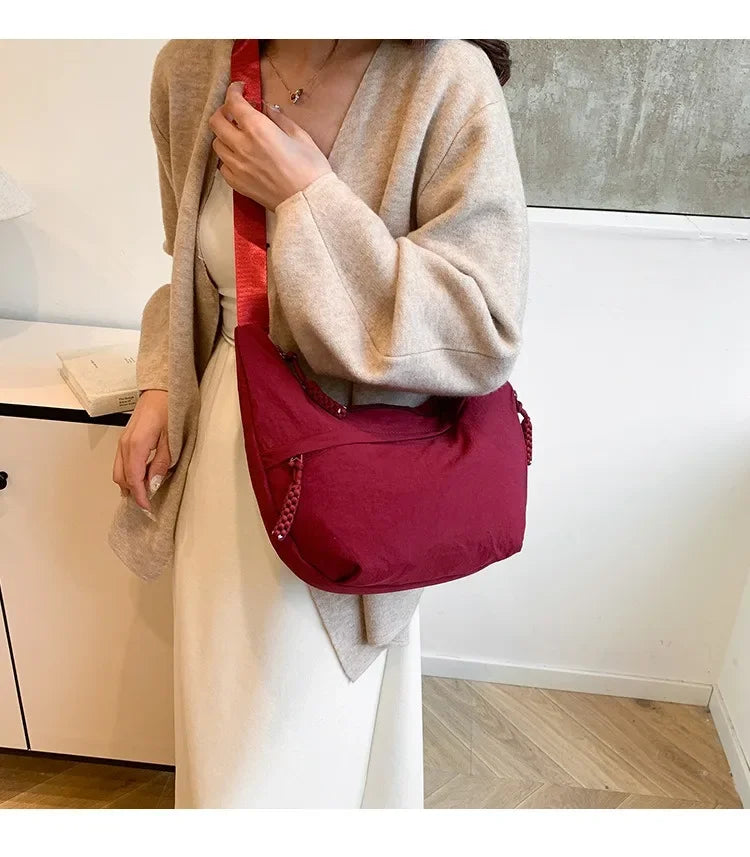 Minimalist Nylon Shoulder Bag With Multifunctional Storage - Smarsty