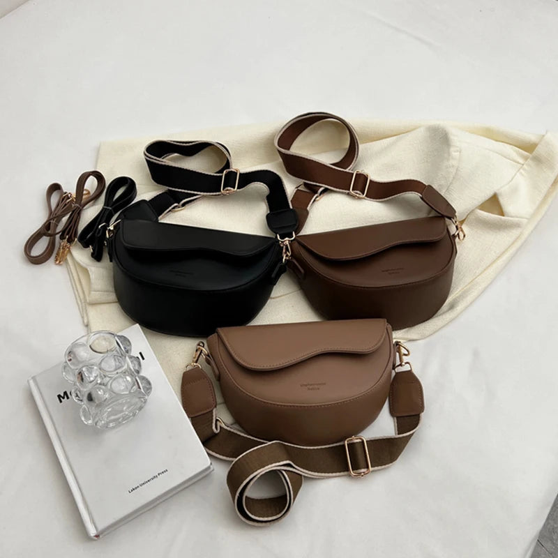 Women Vintage Saddle Bag With Wide Strap Crossbody - Smarsty